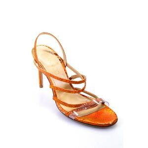 Giannico Womens Metallic Strappy Stiletto Heel Sandals Orange Size 7US 37EU